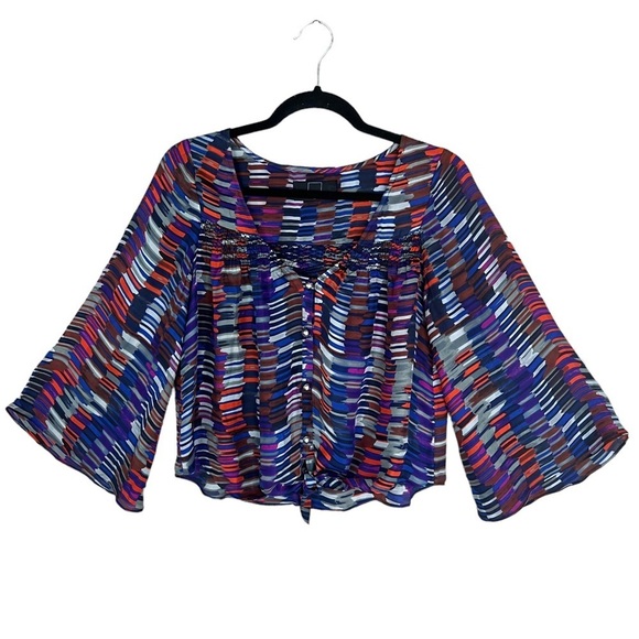Dolce Vita Multicolor Brush Stroke Print‎ Silk Blouse - Picture 1 of 11